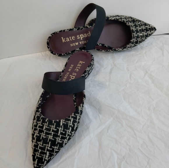 Kate Spade  Mules Tweed Black and White  Size 7 - Picture 4 of 16